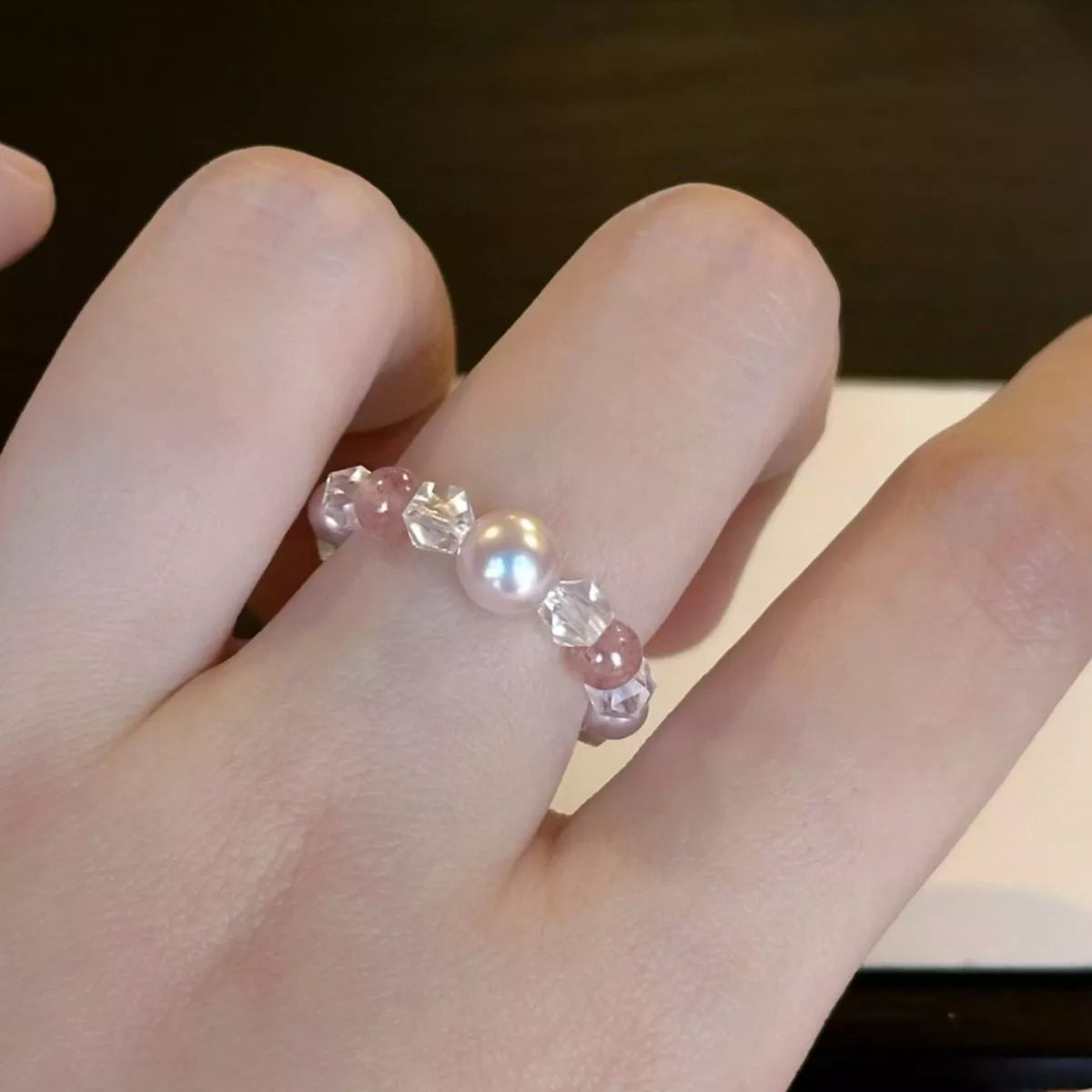 Pearl Crystal Bead Ring