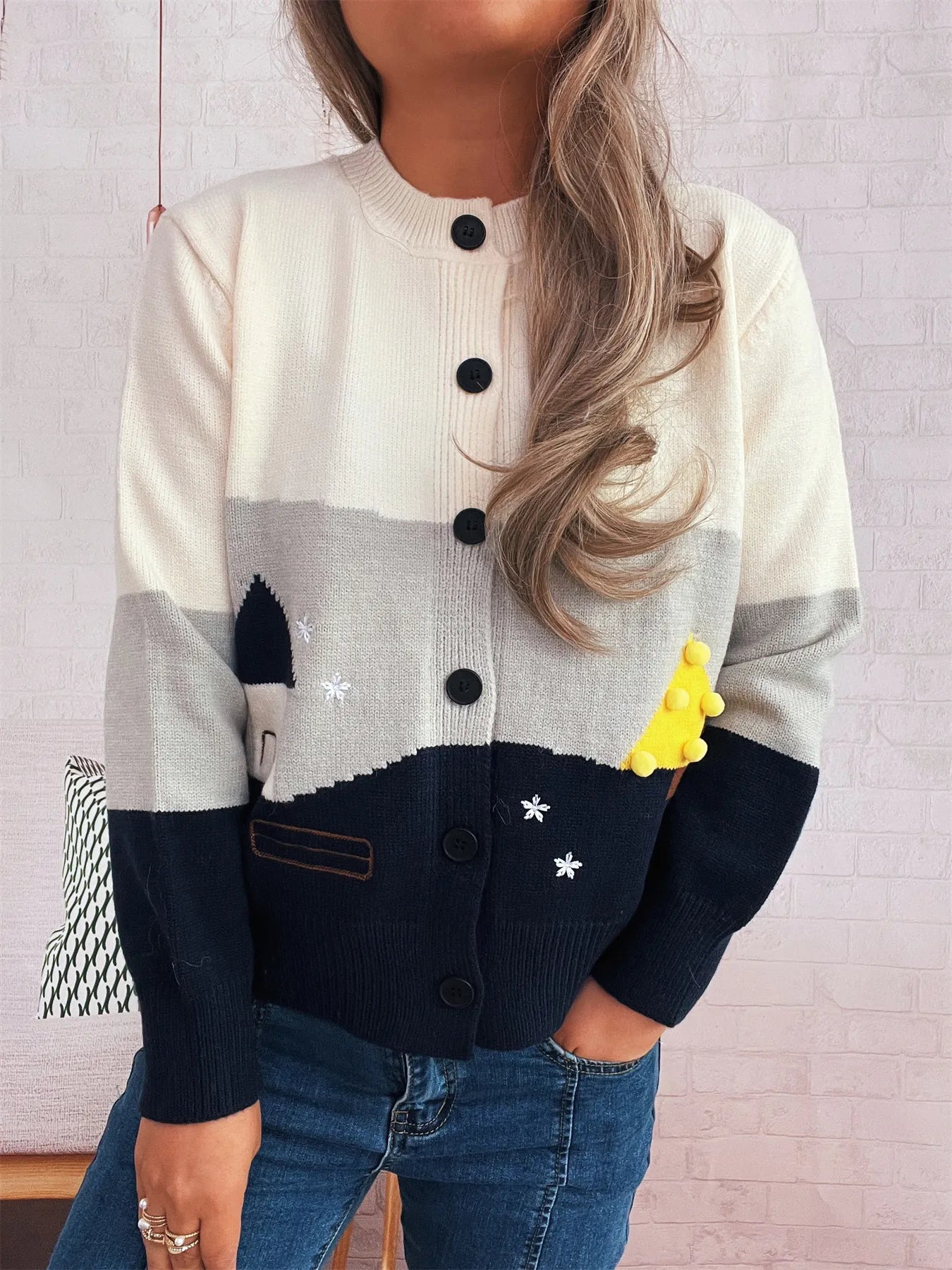 Color Block Button-Up Cardigan