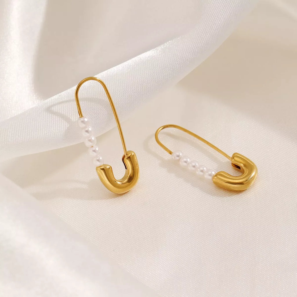 Safety Pin Pearl Accent Earrings