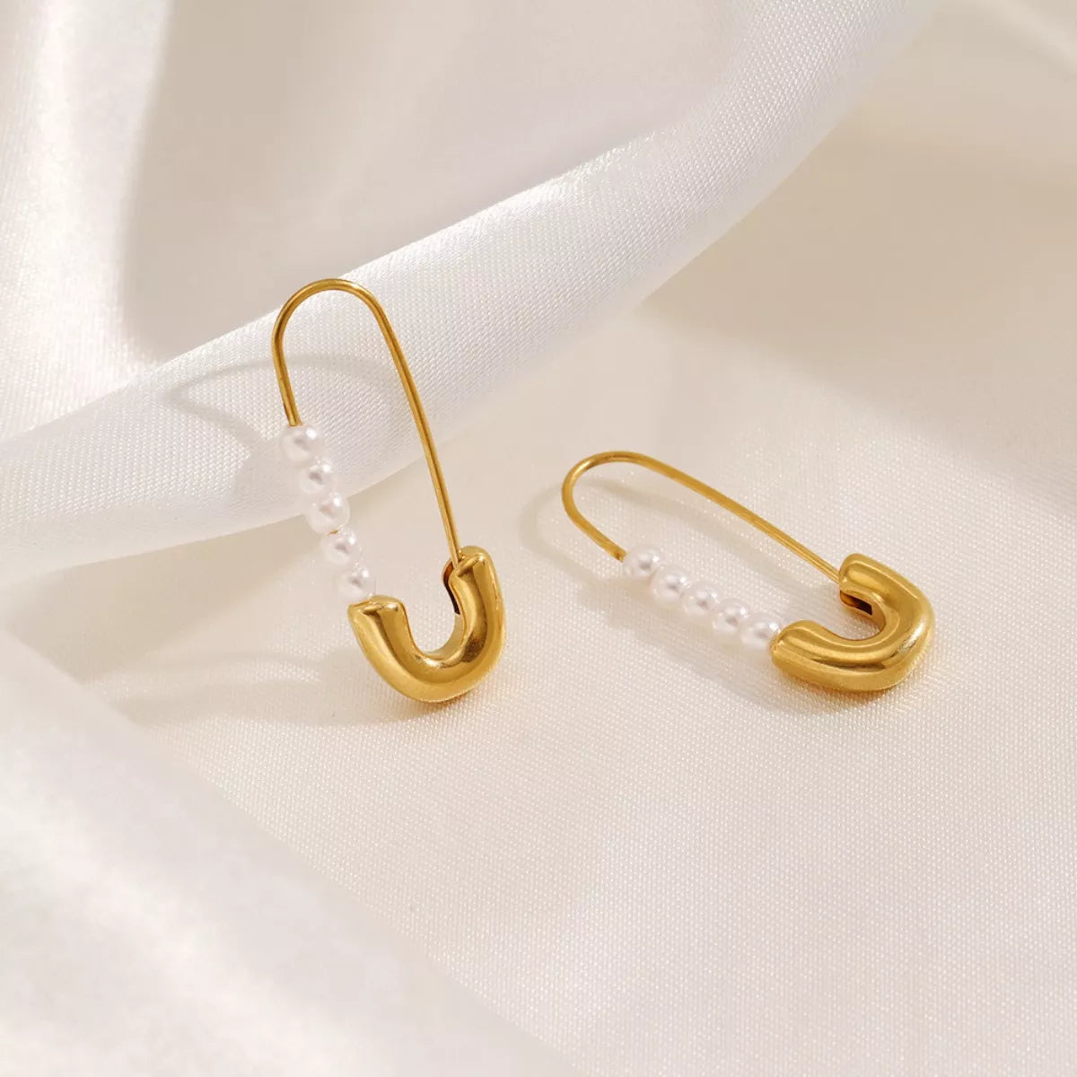 Safety Pin Pearl Accent Earrings