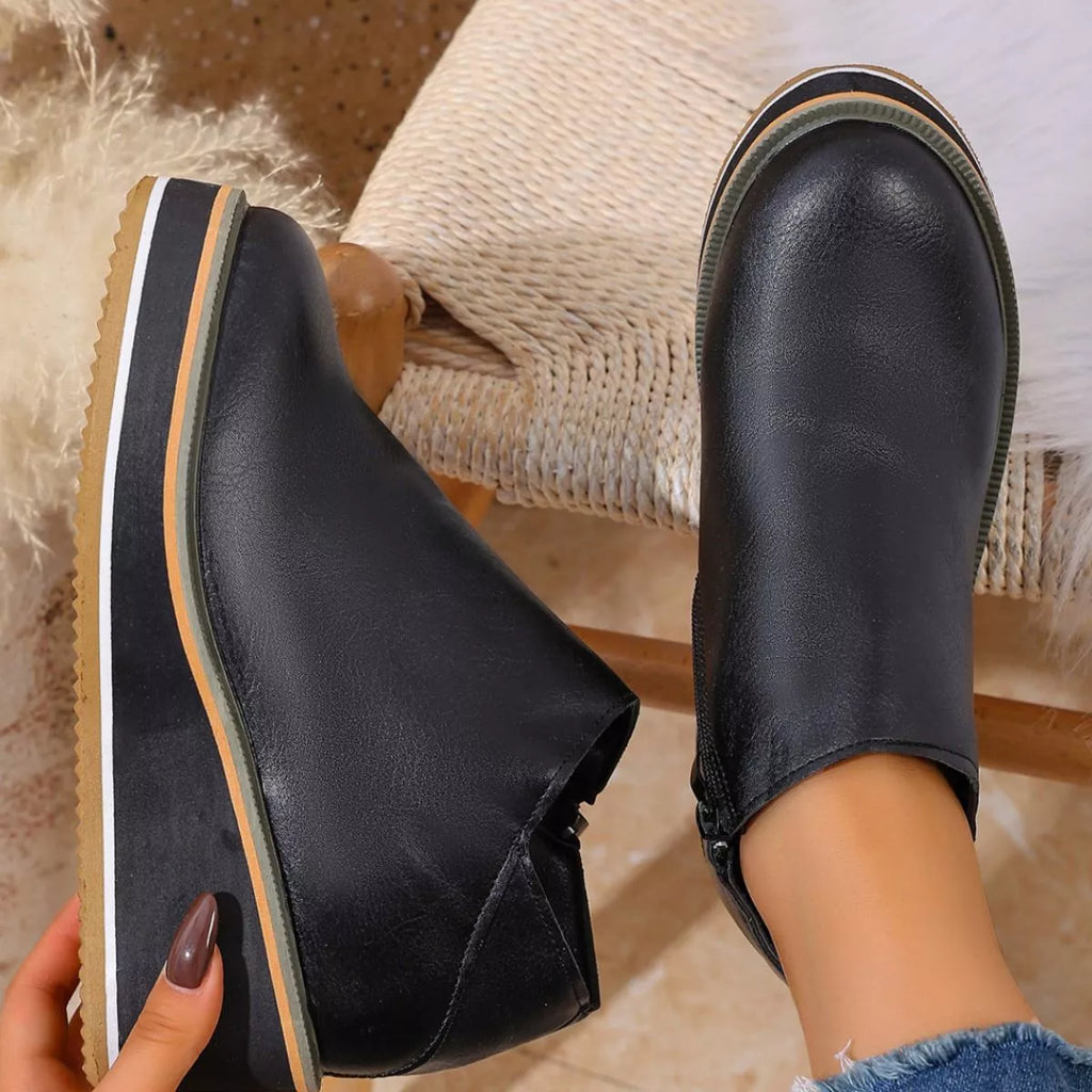 Round Toe Wedge Ankle Boots
