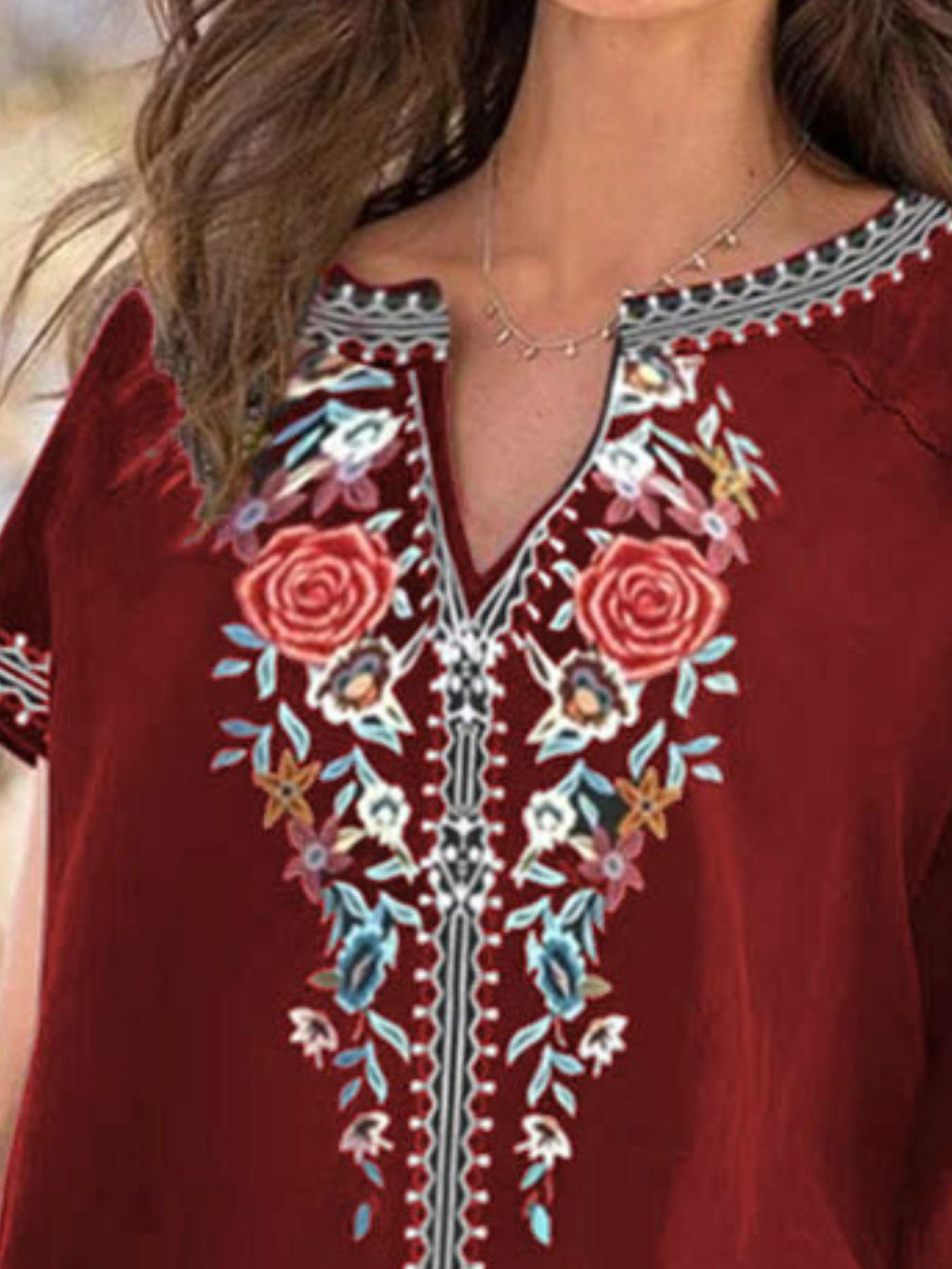 Full Size Floral Notched Short Sleeve Blouse Plus Size