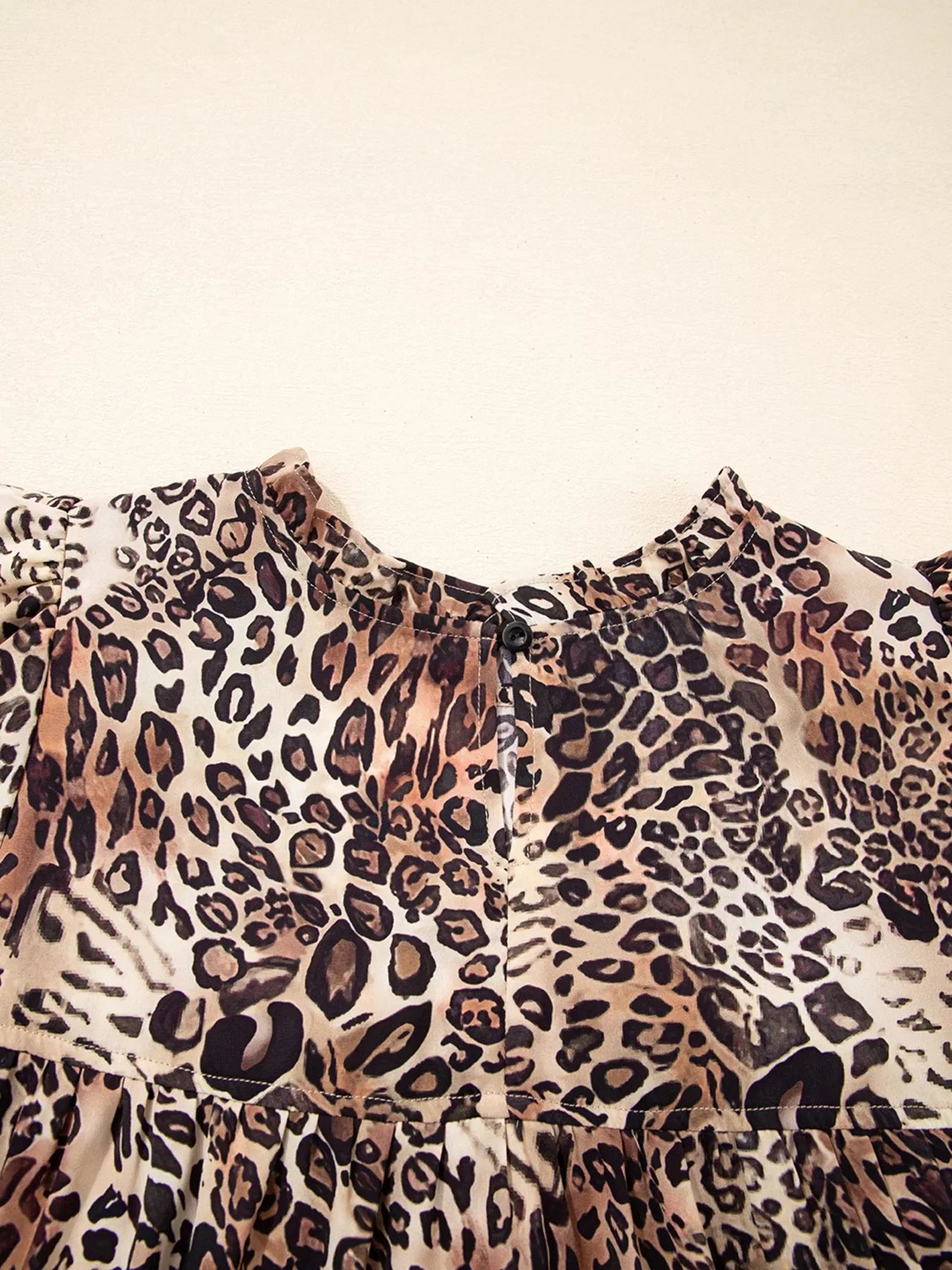 Leopard Ruffled Detail Long Sleeve Loose Mini Dress