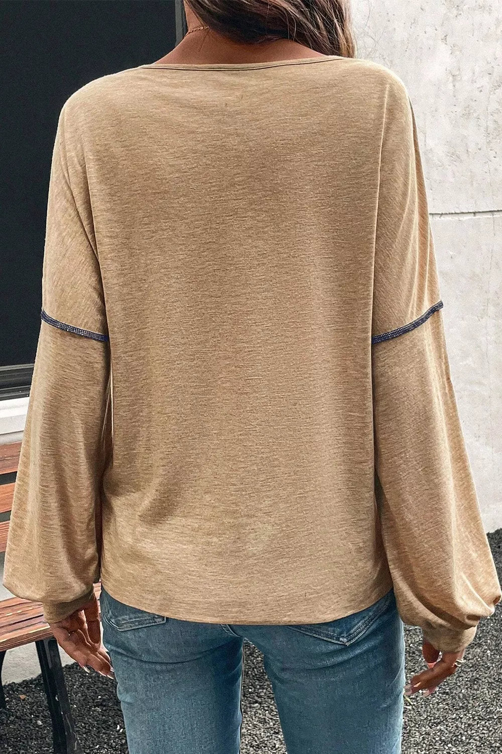Color Block V-Neck Long Sleeve Blouse