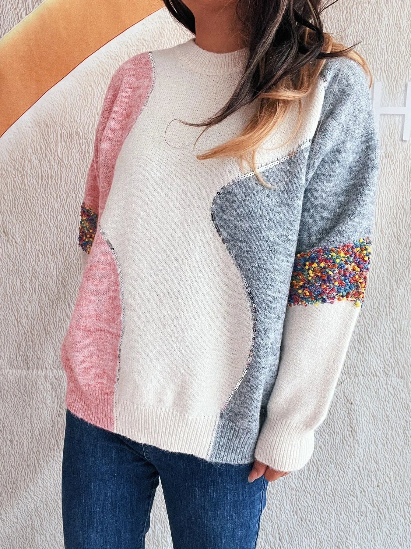 Color Block Dropped Shoulder Sweater