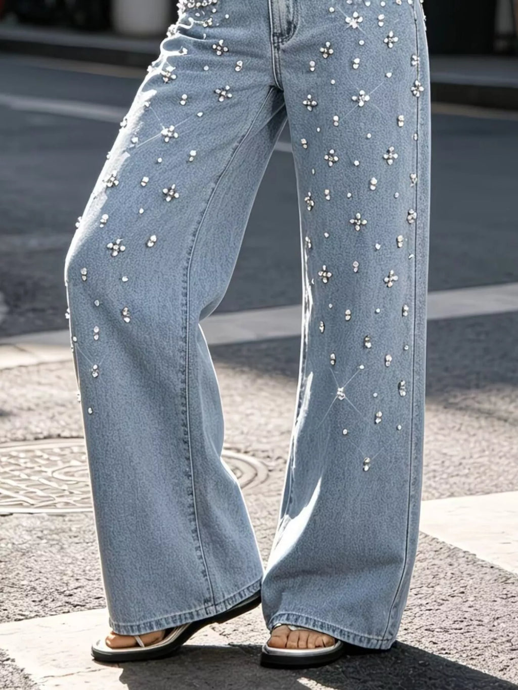 Embellished Wide-Leg Jeans