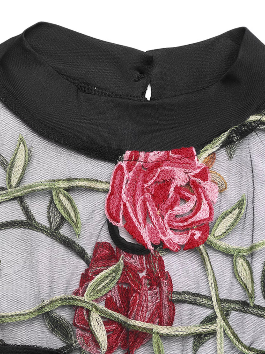 Floral Embroidered Mesh Long Sleeve Bodysuit