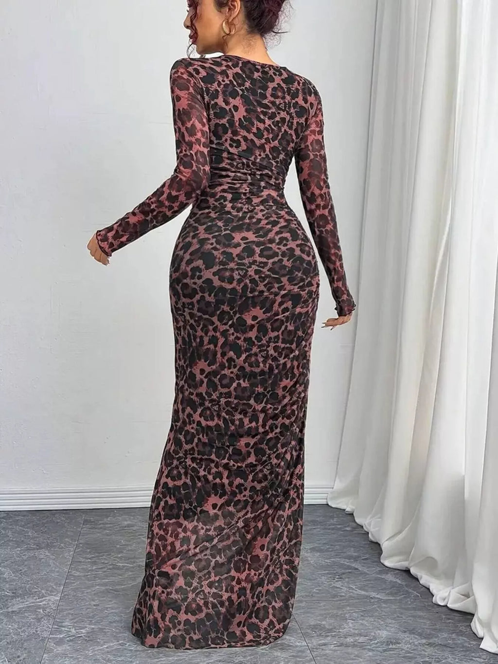 Leopard Ruched Bodycon Maxi Dress