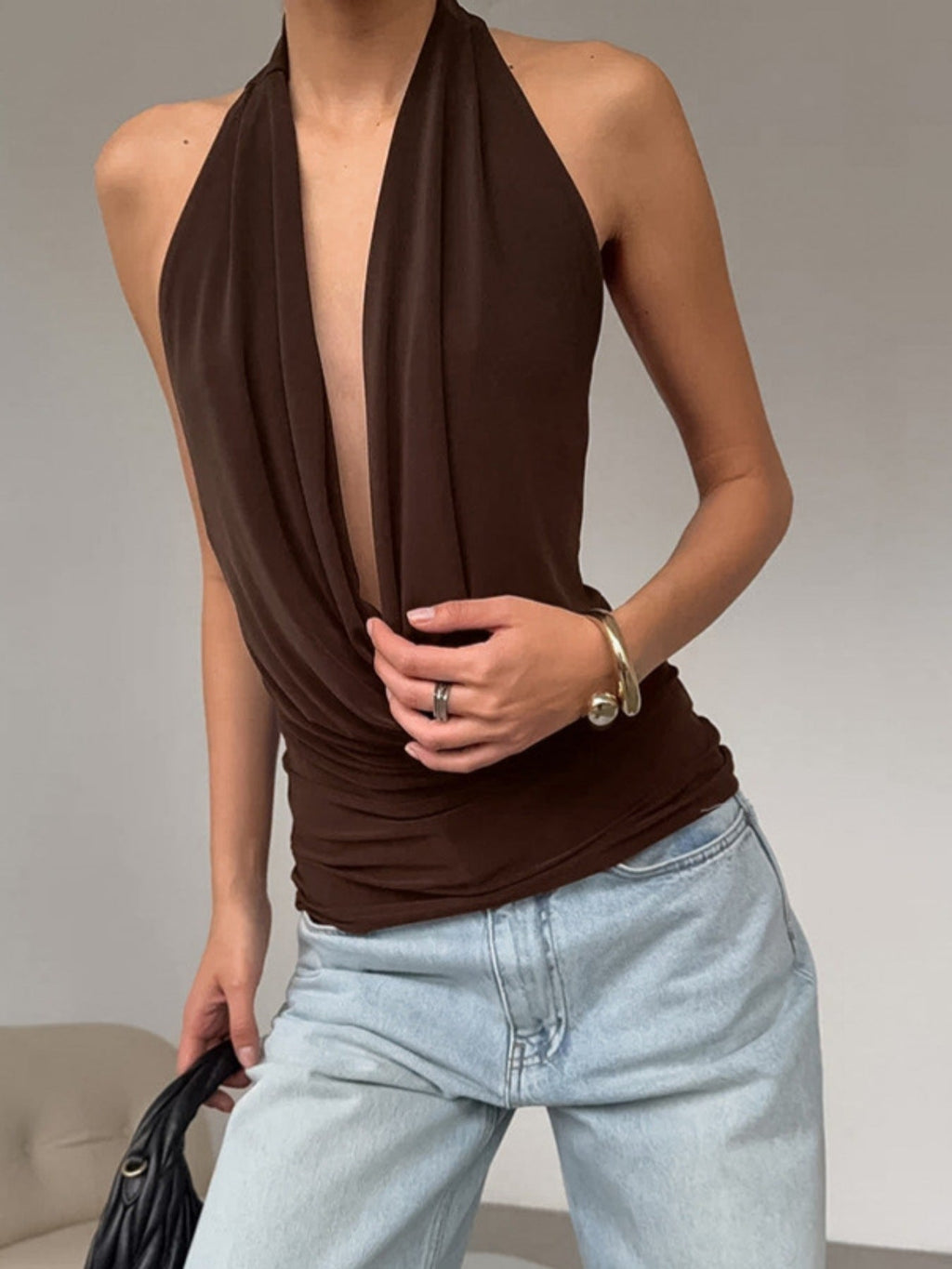 Backless Halter Cowl Neck Cami