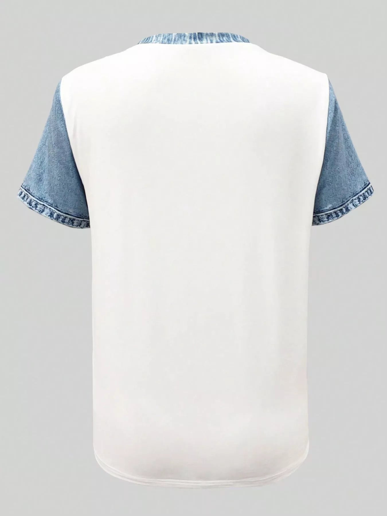 Denim Patchwork Short Sleeve Blouse