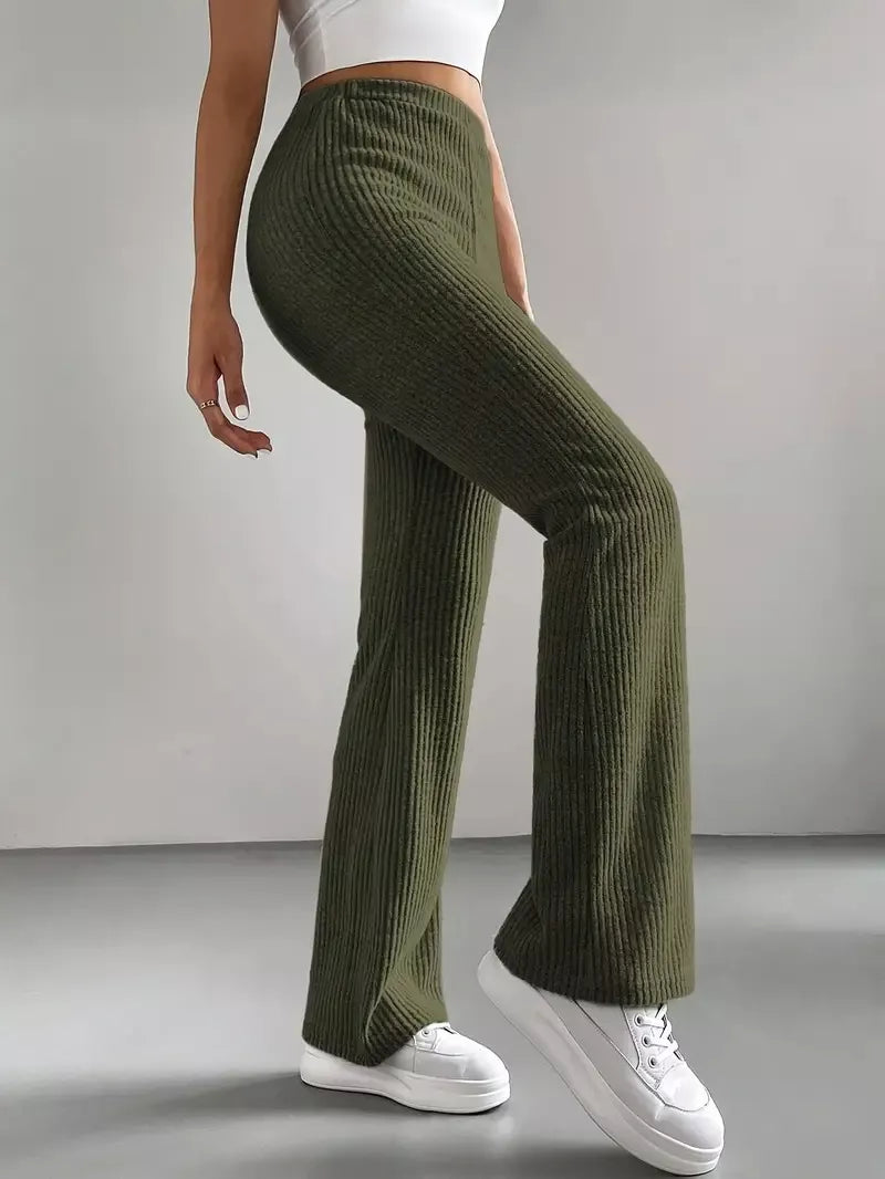 Ribbed Knit High Waist Flare Pants