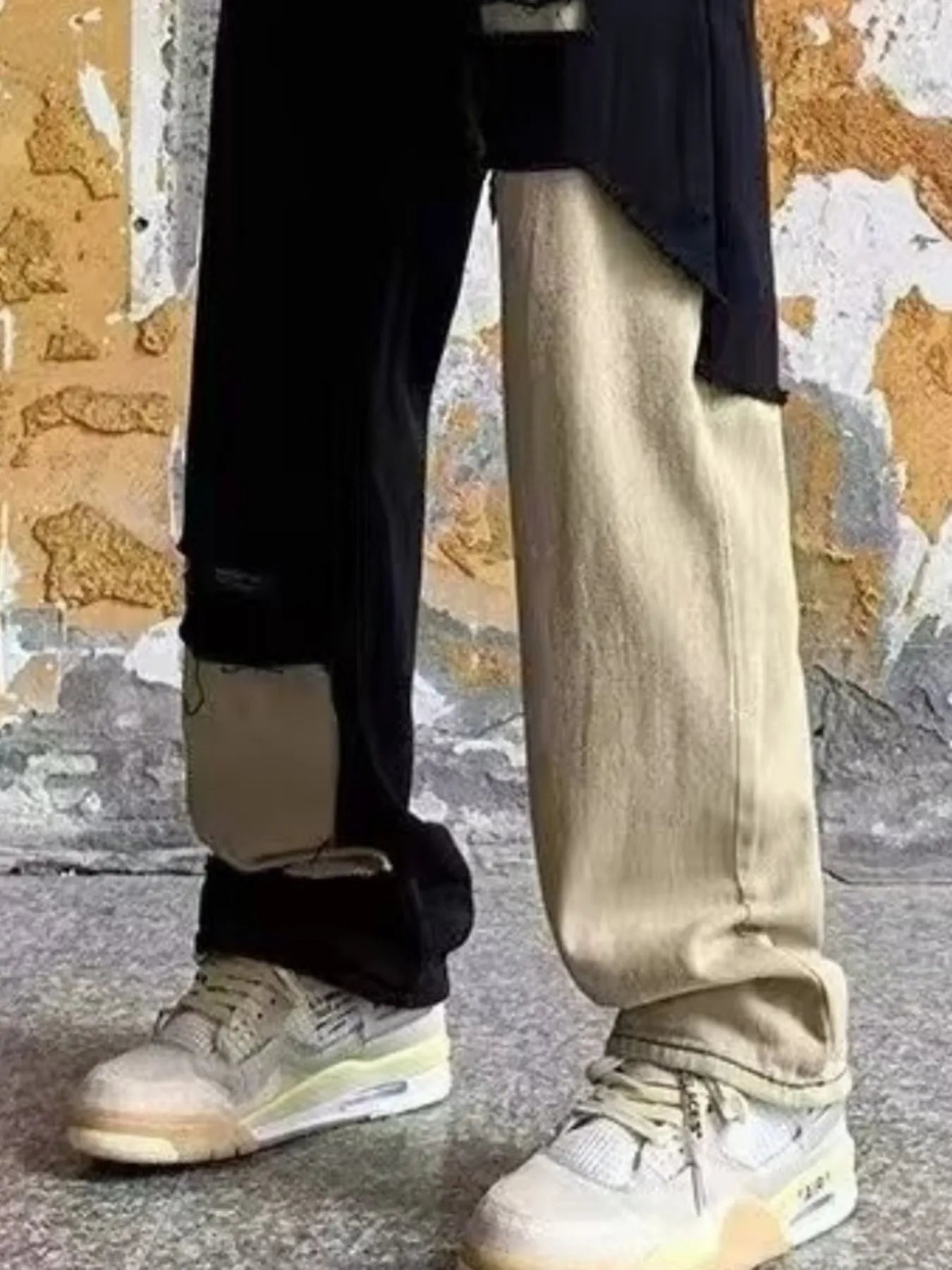 Men's Plus Size Two-Tone Ripped Wide Leg Jeans