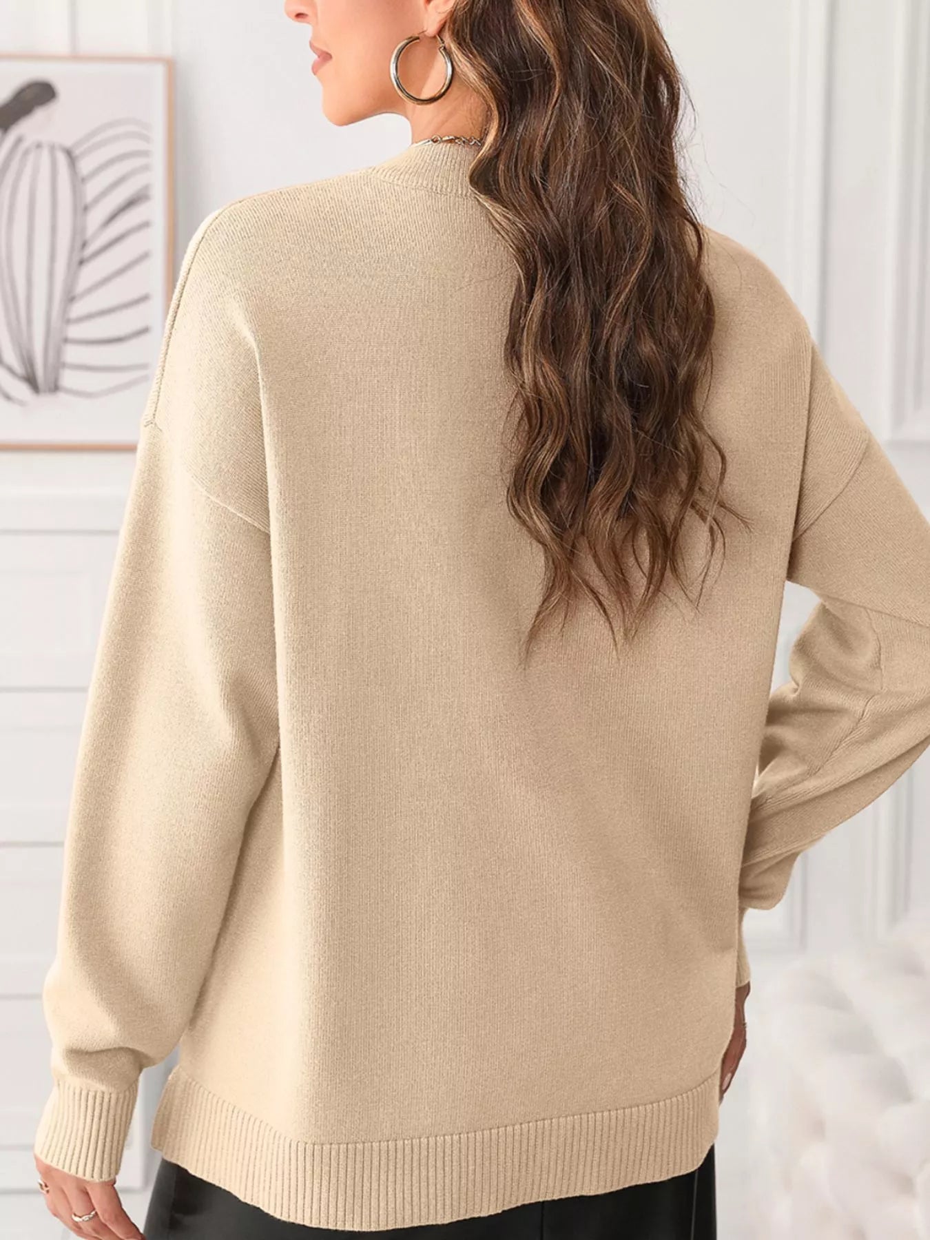 Front Center Seam Drop Shoulder Solid Sweater