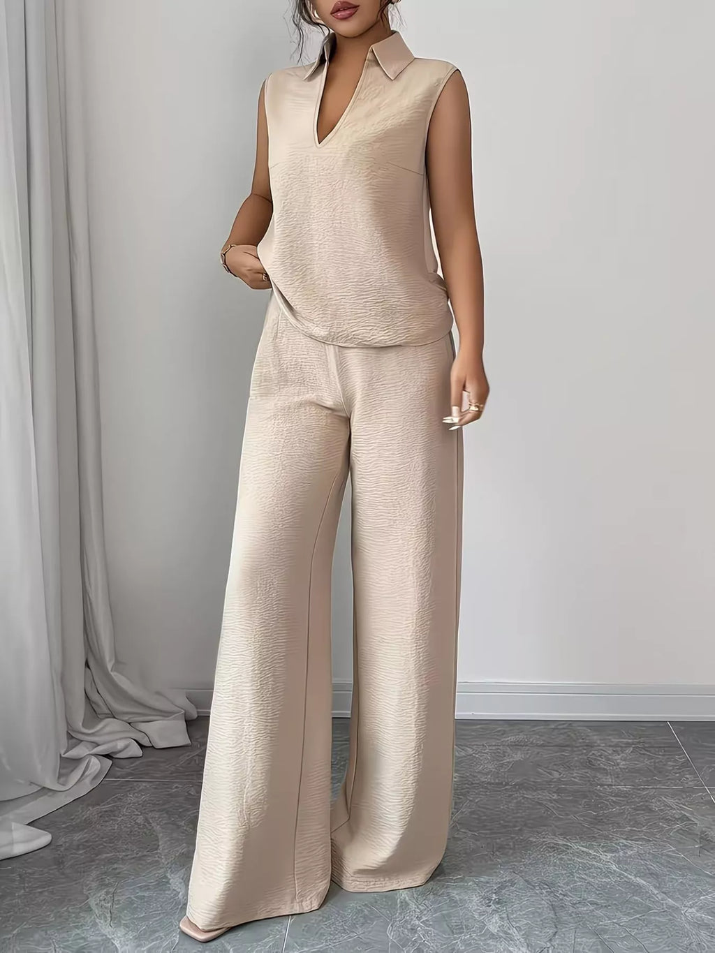 Sleeveless Top and Wide Leg Pants Set