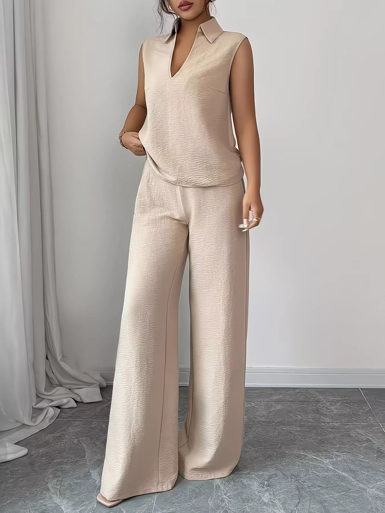 Sleeveless Top and Wide Leg Pants Set