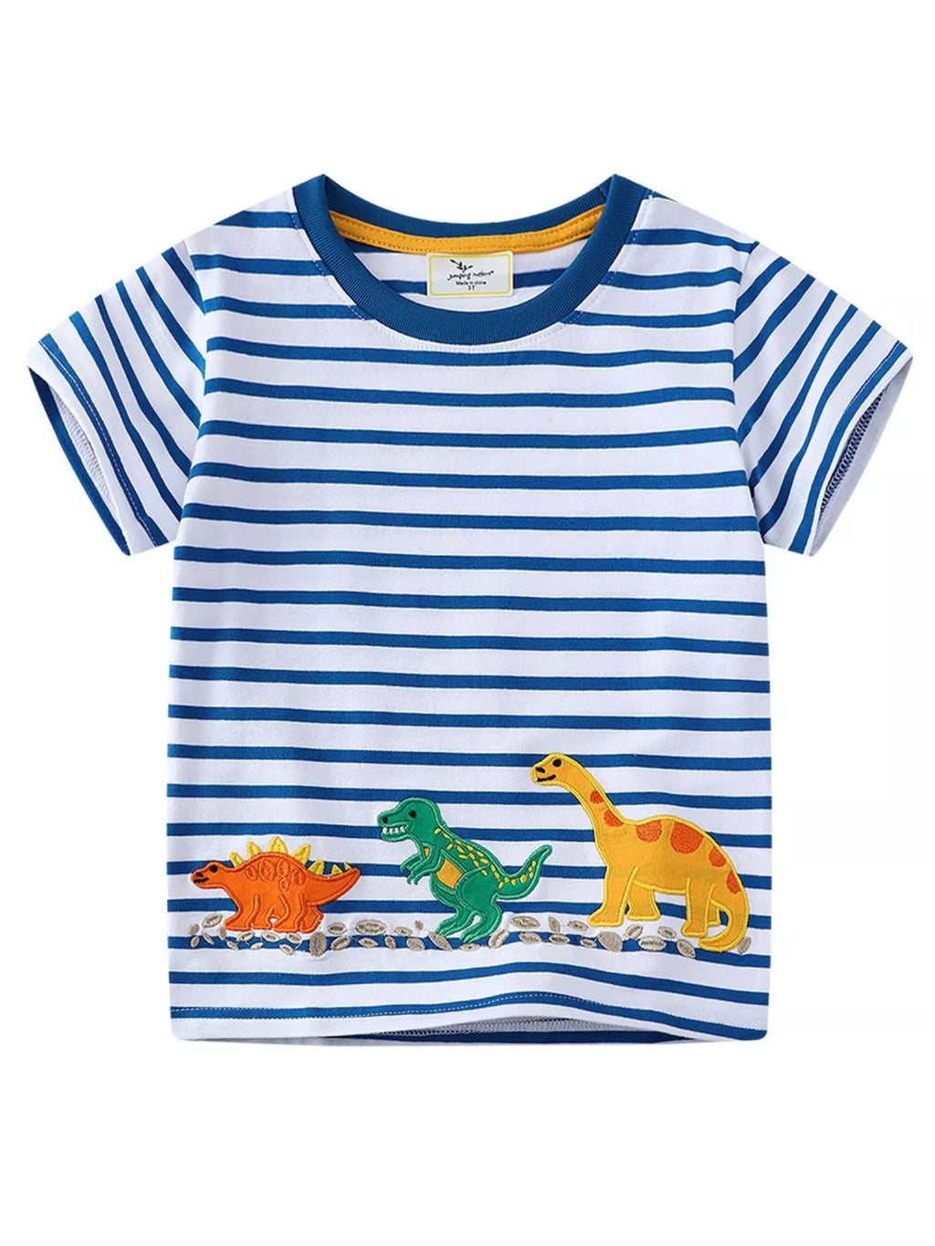 Children's Dinosaur Round Neck Striped T-Shirt