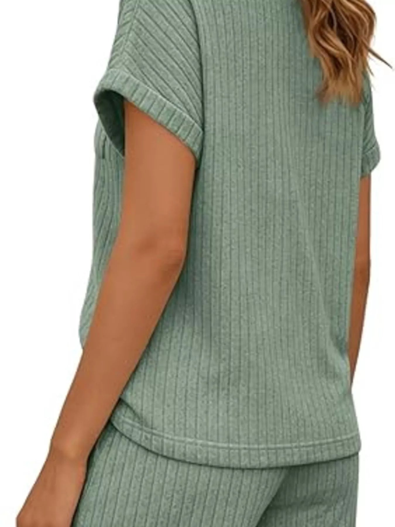 Casual Ribbed Knit Tee and Shorts Set