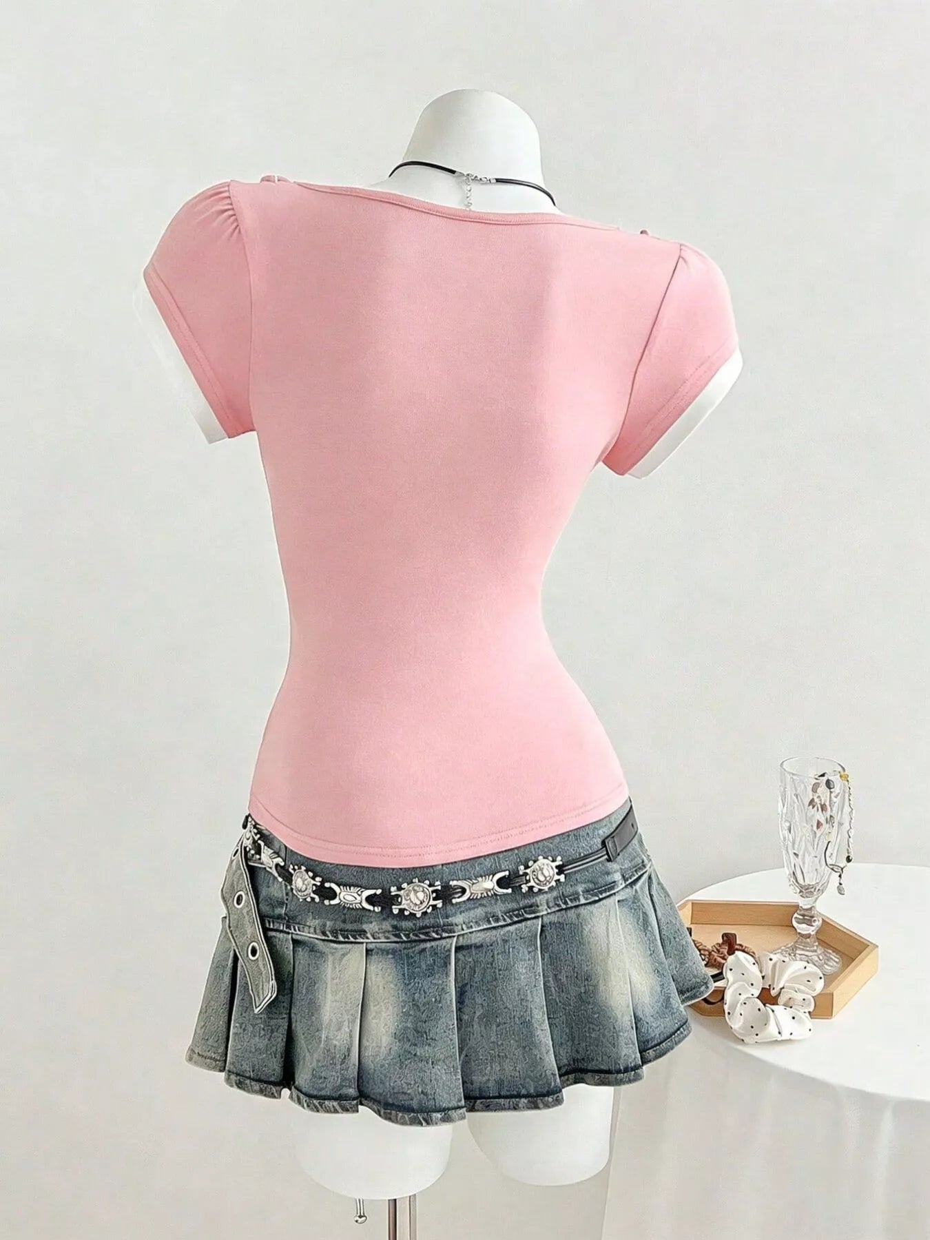 Frill Cap Sleeve Slim Fit T-Shirt