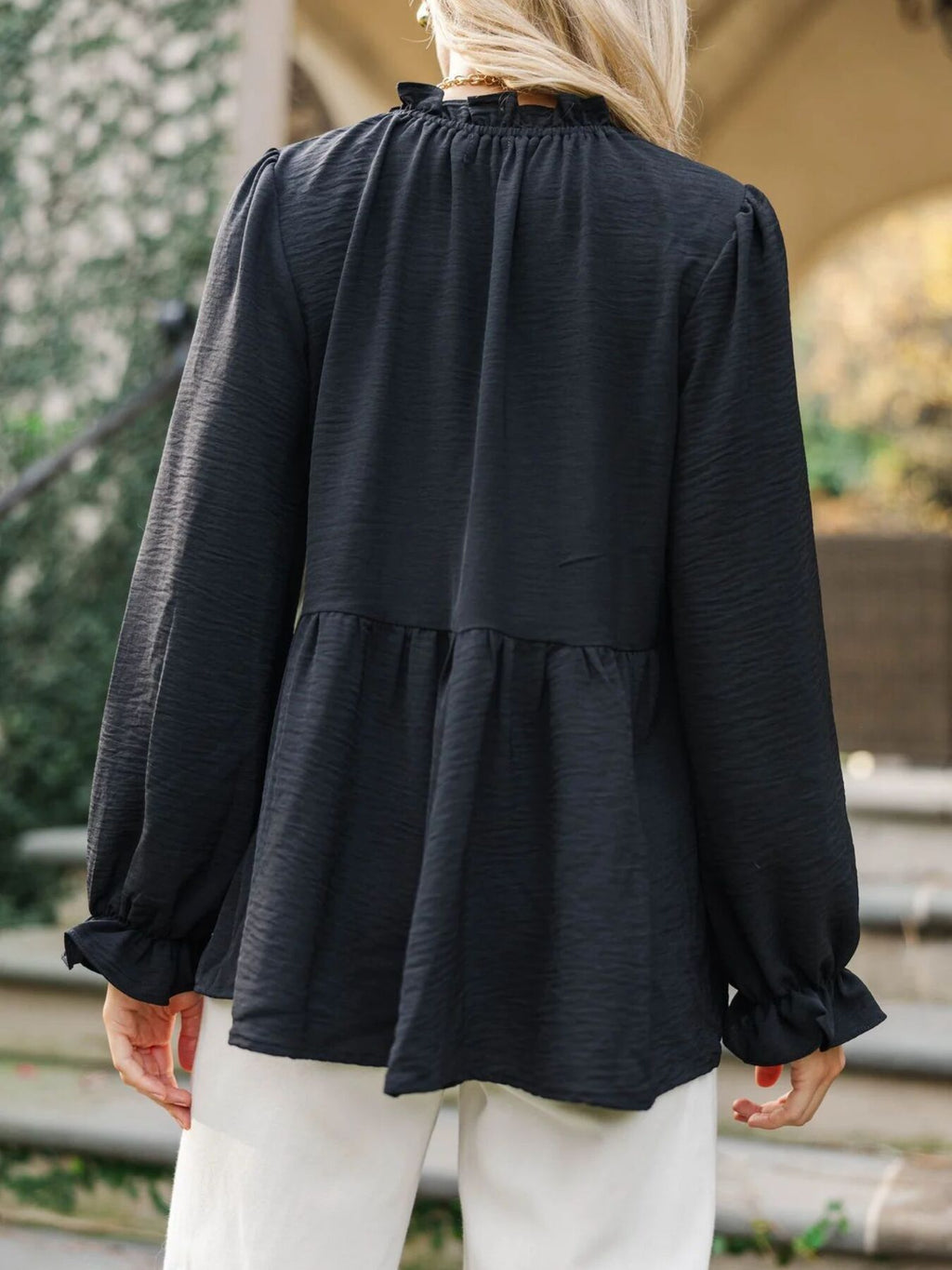 Frill Mock Neck Flounce Sleeve Blouse