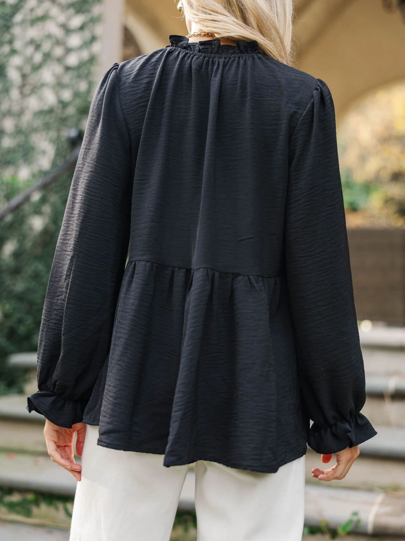 Frill Mock Neck Flounce Sleeve Blouse