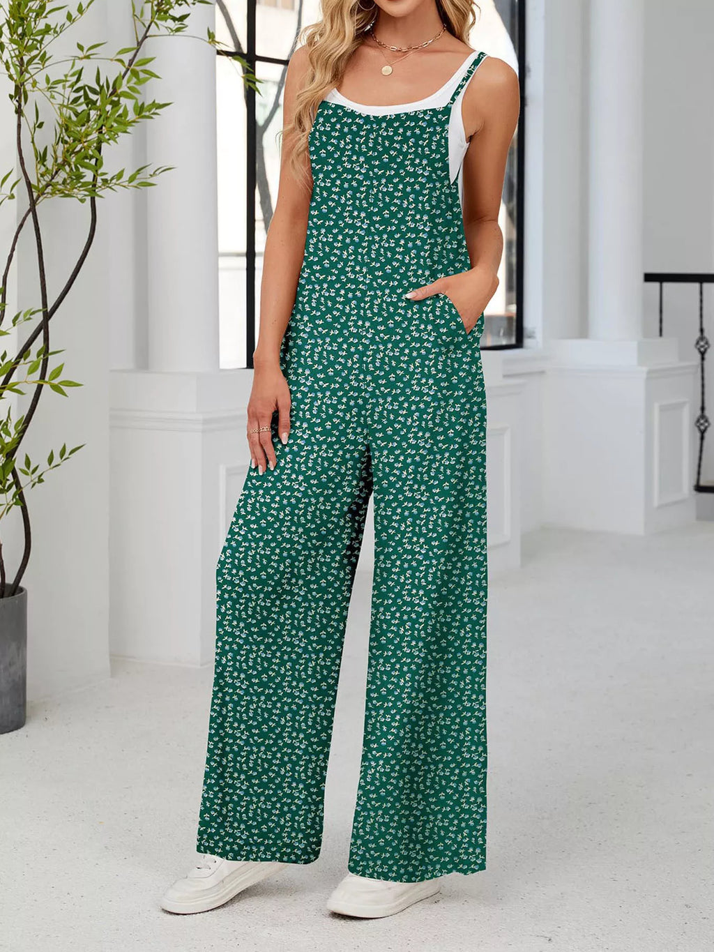 Full Size Floral Print Wide Leg Casual Jumpsuit Plus Size