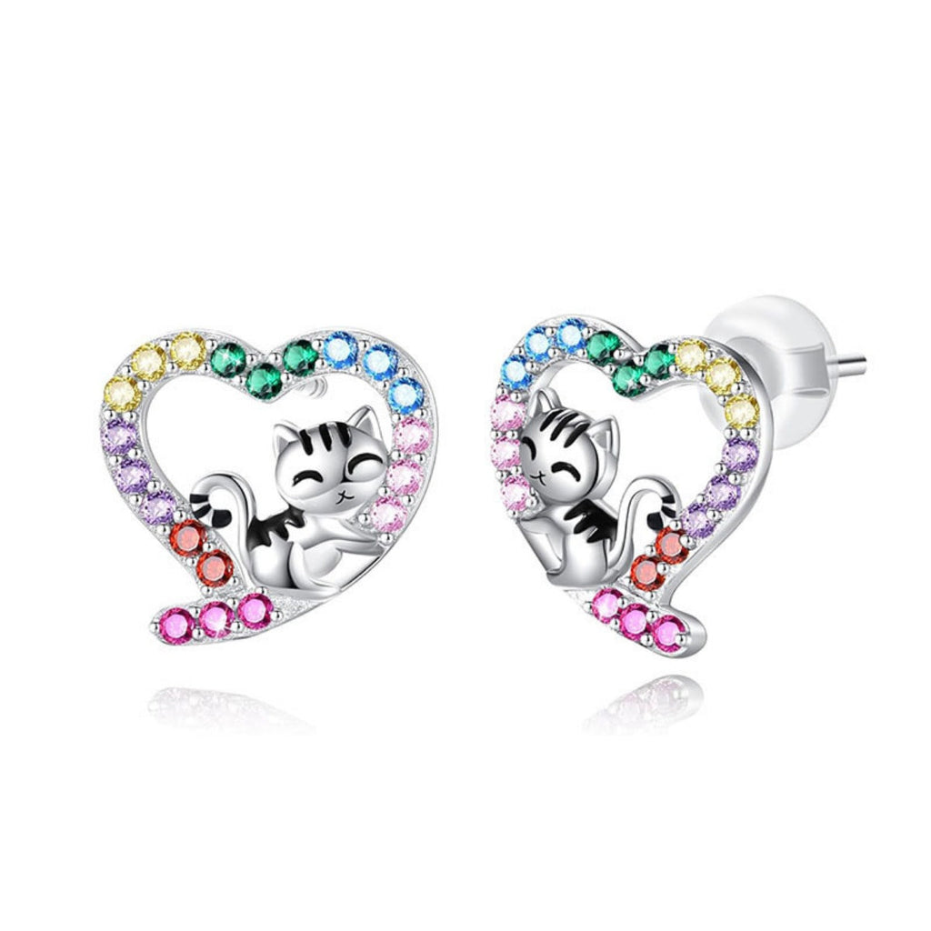 925 Sterling Silver Zircon Heart Stud Earrings