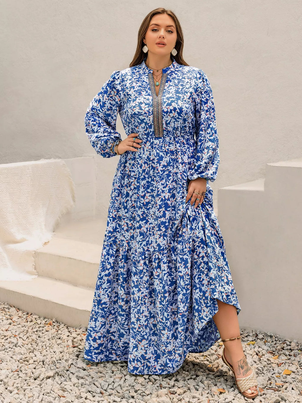 Plus Size Floral Print Bohemian Maxi Dress