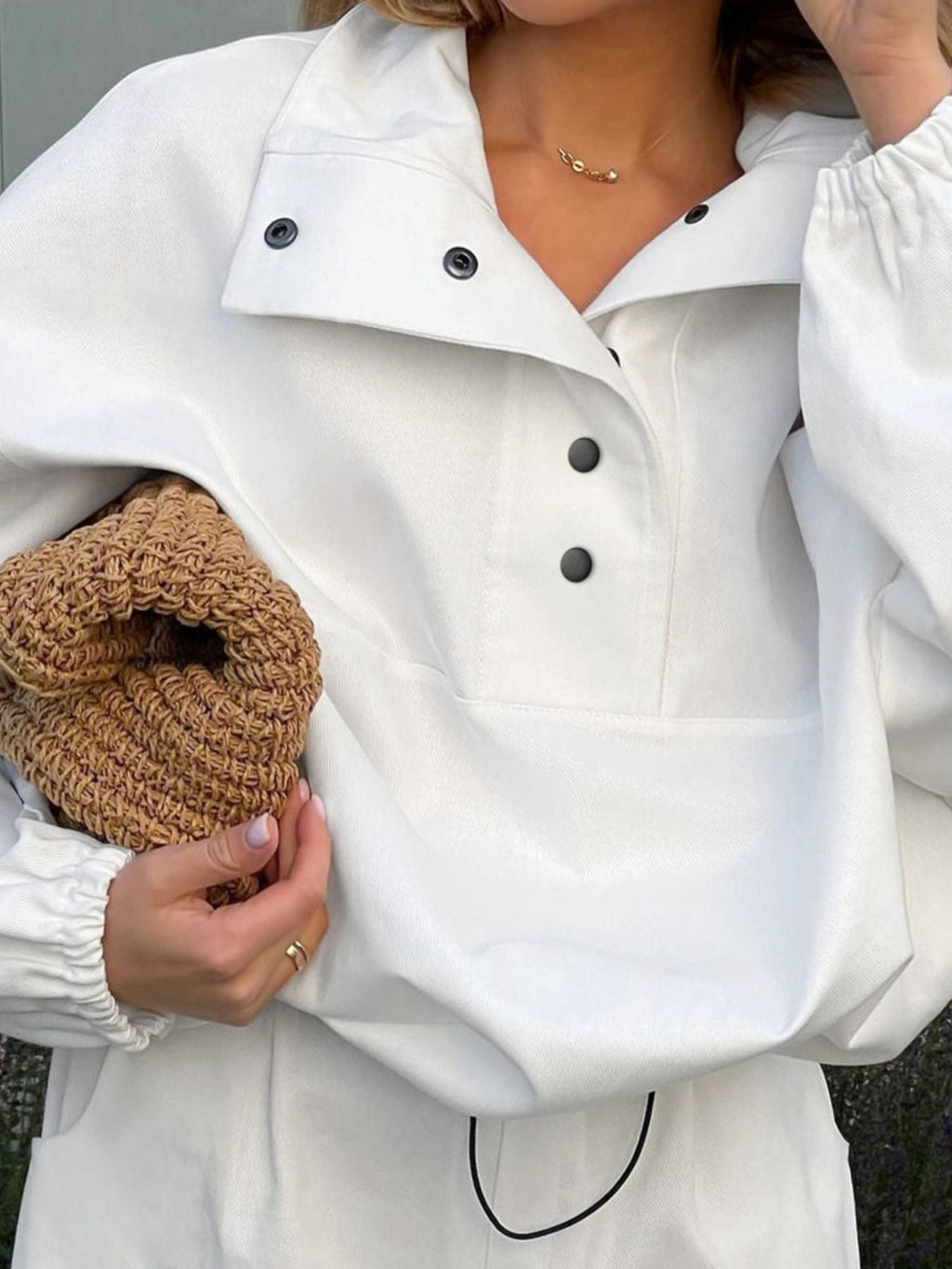 Snap Detail Long Sleeve Top and Shorts Set
