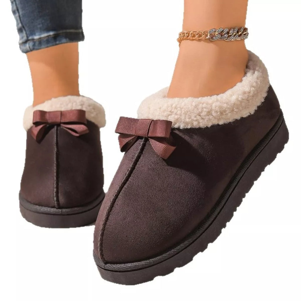 Cozy Bowknot Plush Lined Slip-Ons