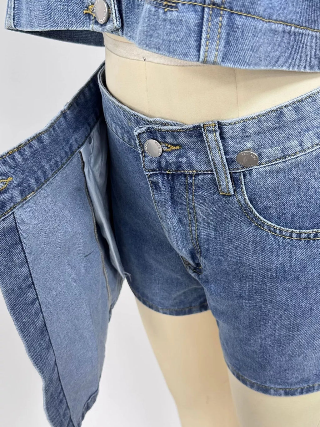 Button Up Short Sleeve Top and Skort Denim Set