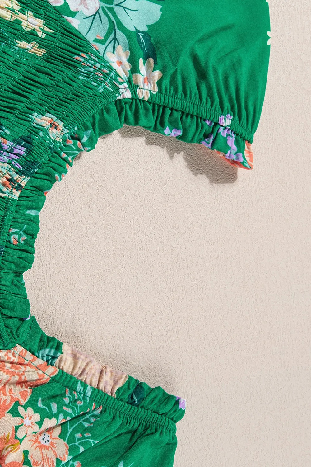 Floral Print Bubble Sleeve Smocked Tiered Midi Dress