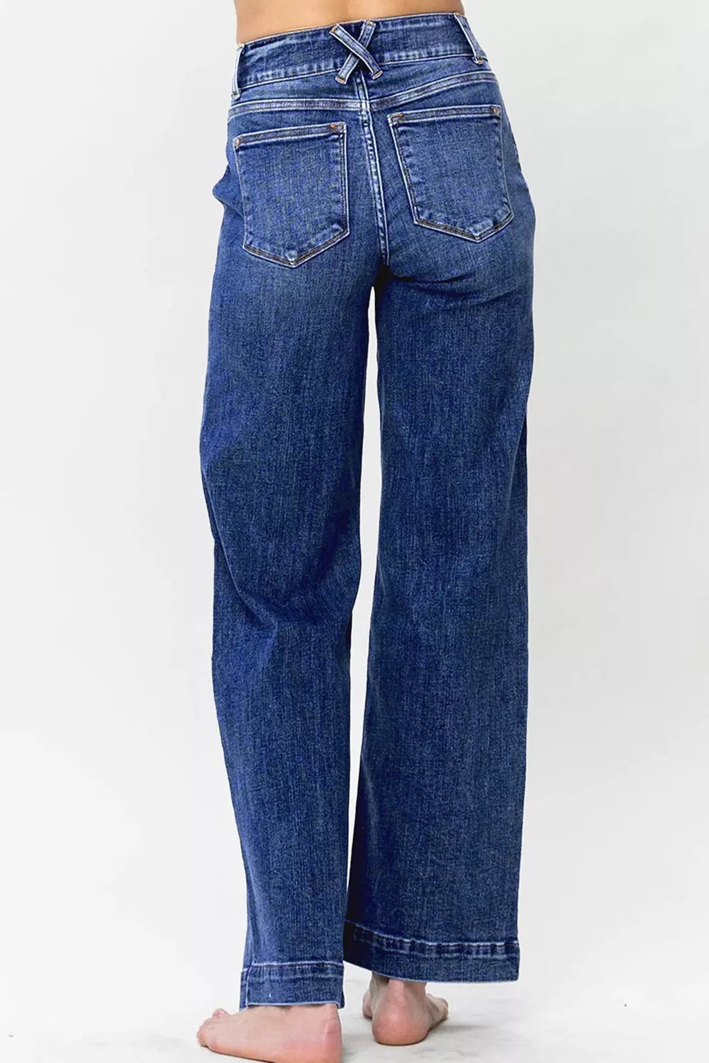Double Button Zip Fly Straight Leg Jeans