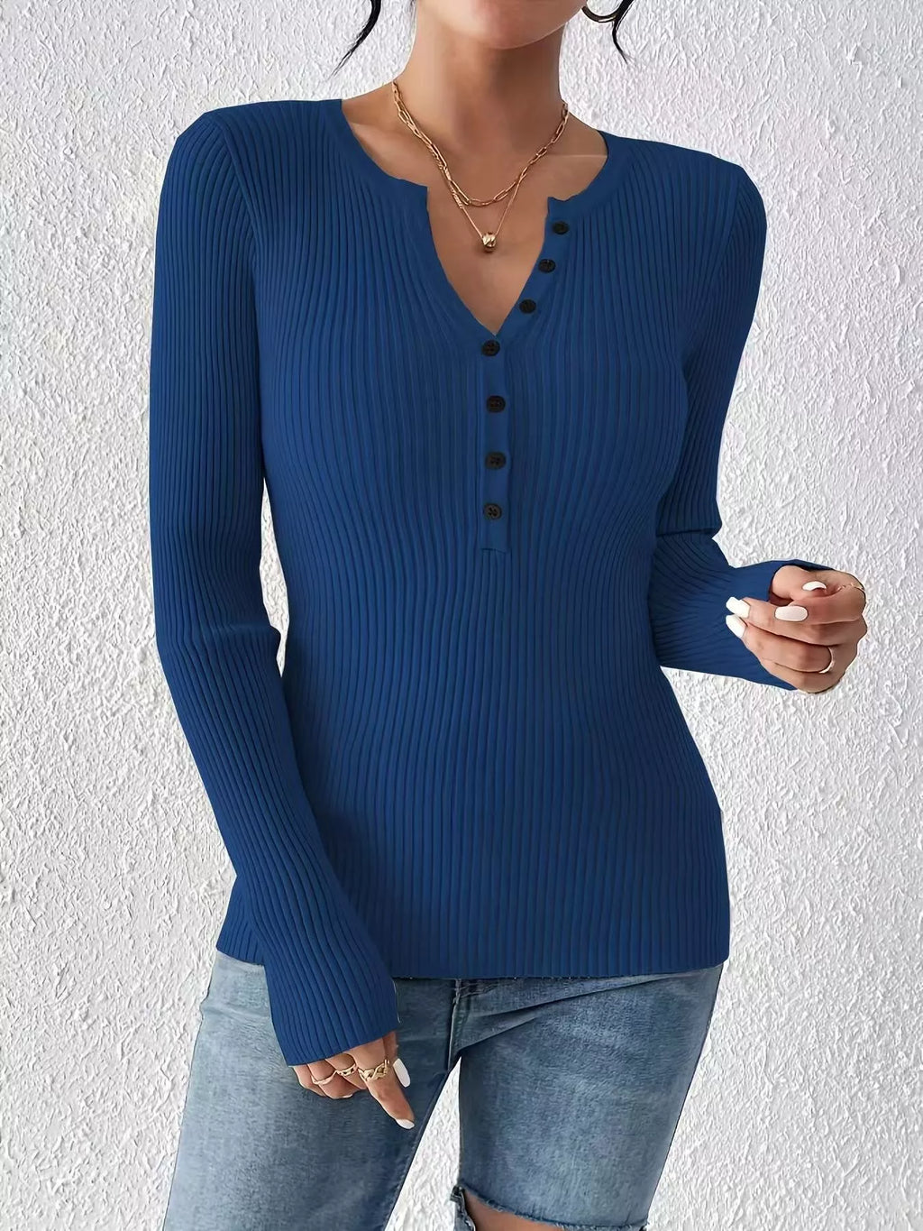 Ribbed Knit Button Front Knit Top