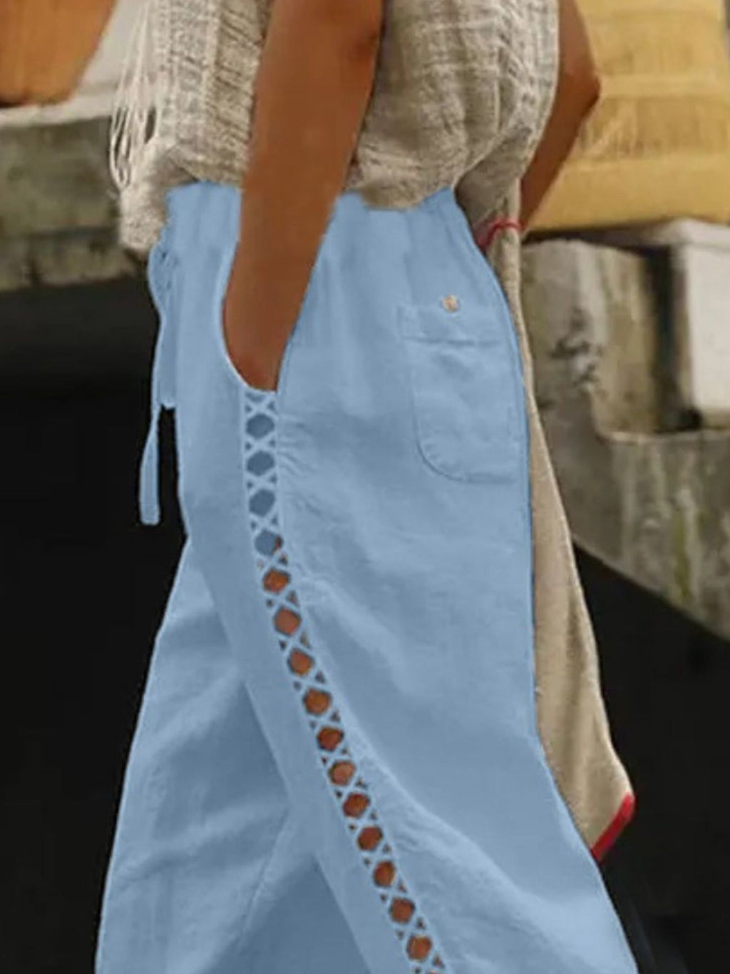 Hollow Out Trim Cropped Pants