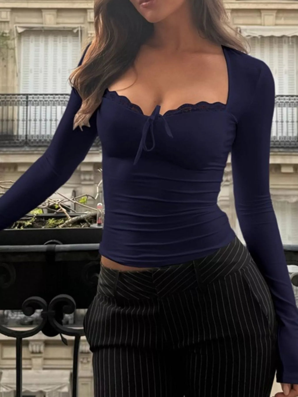 Lace Trim Long Sleeve T-Shirt