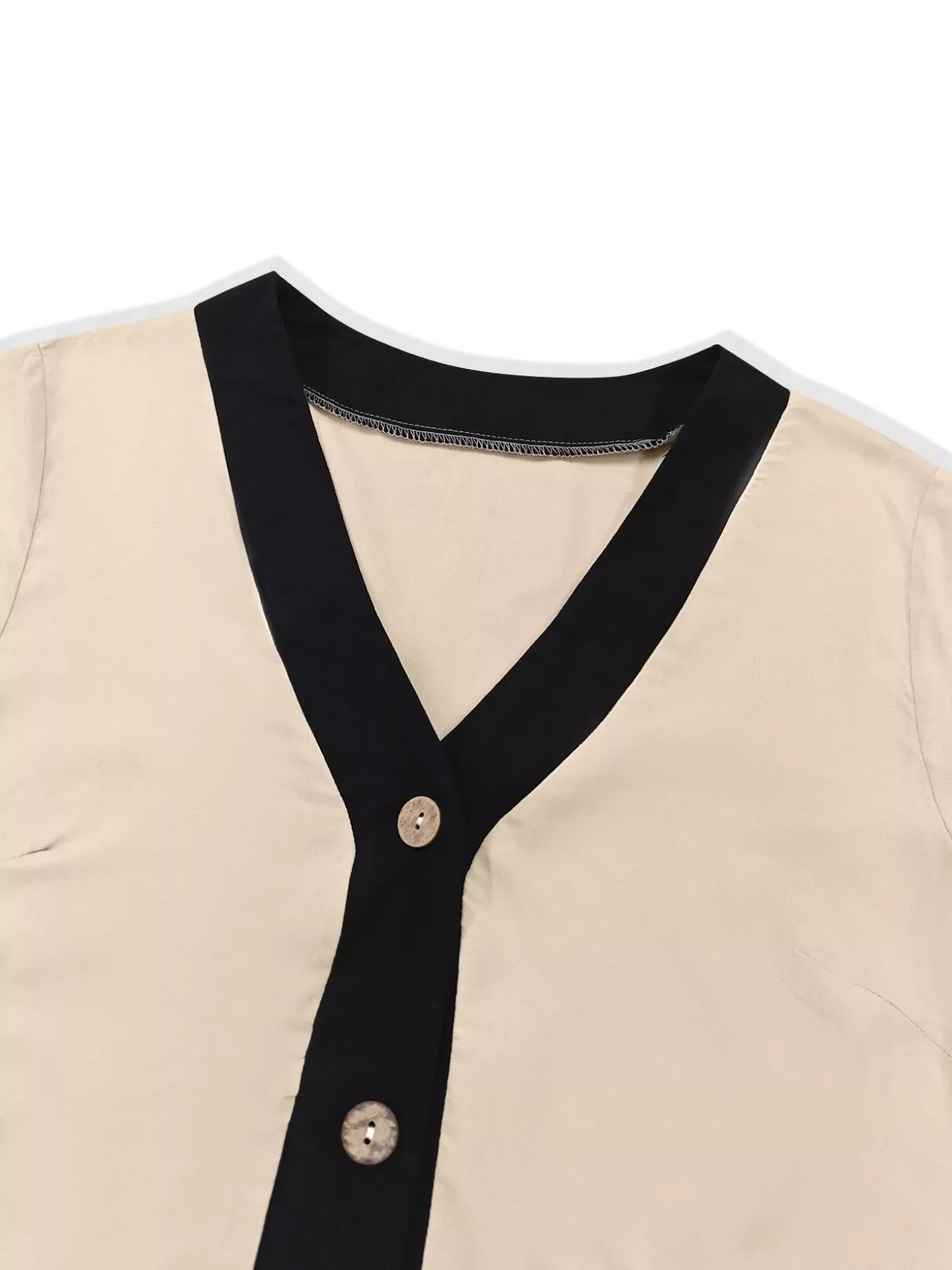 Contrast Trim Button-Down Midi Dress