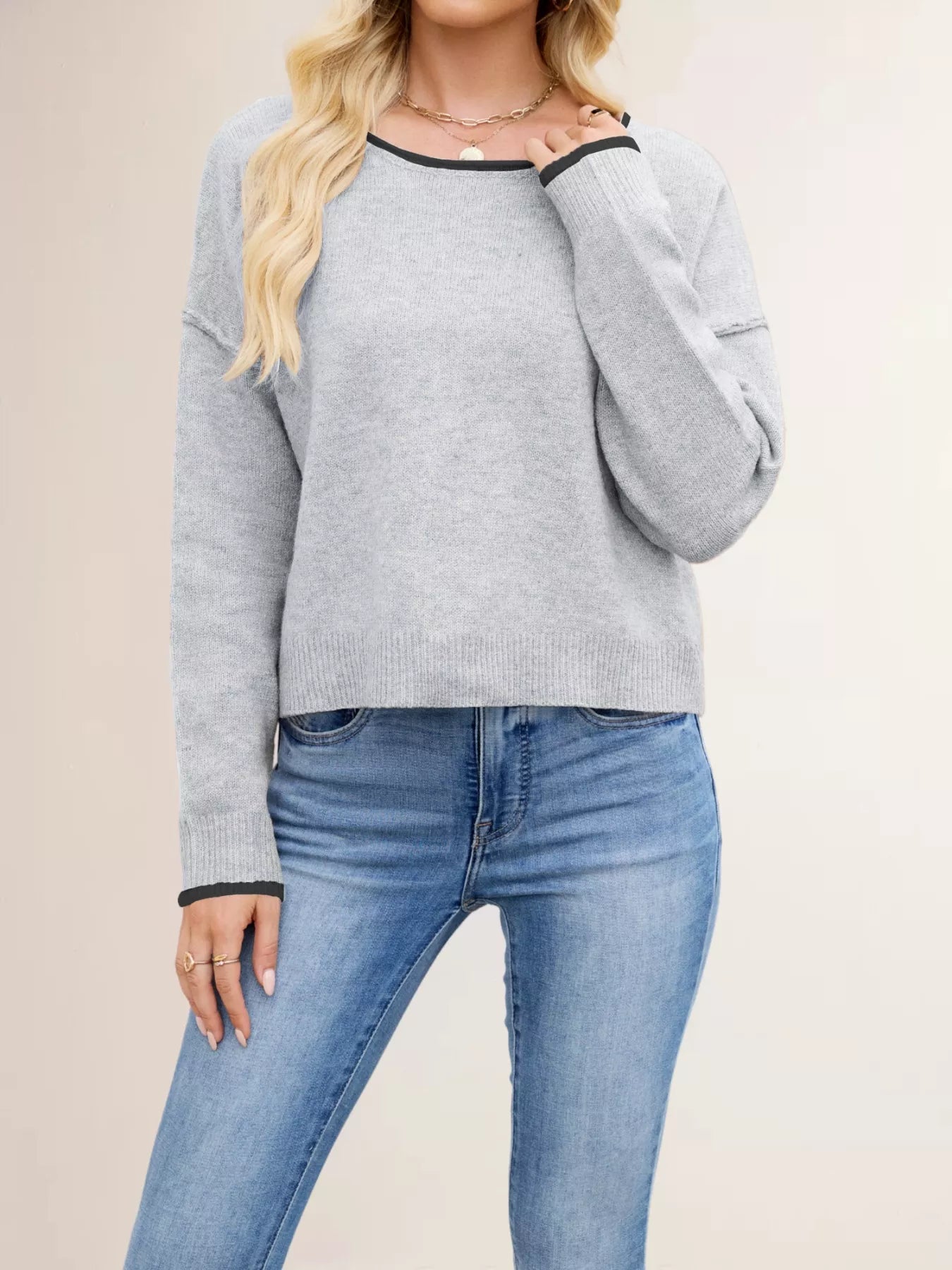 Round Neck Dropped Shoulder Sweater