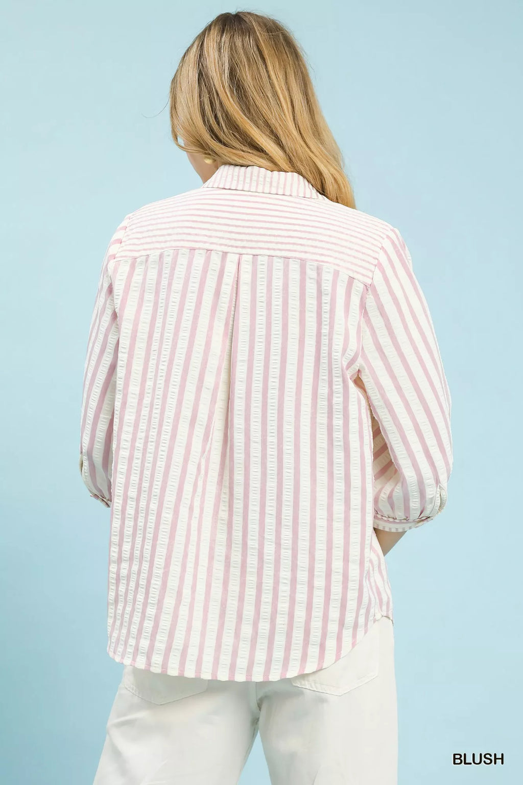 Umgee Striped Collared Neck Blouse