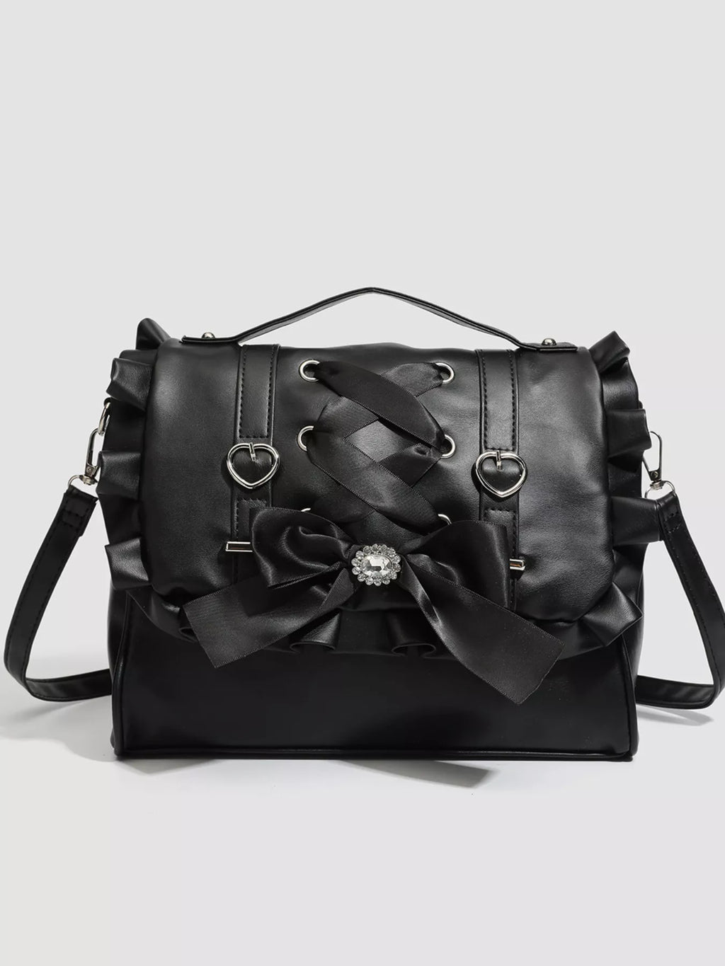 Ruffled Lace Up Bow Backpack Bag