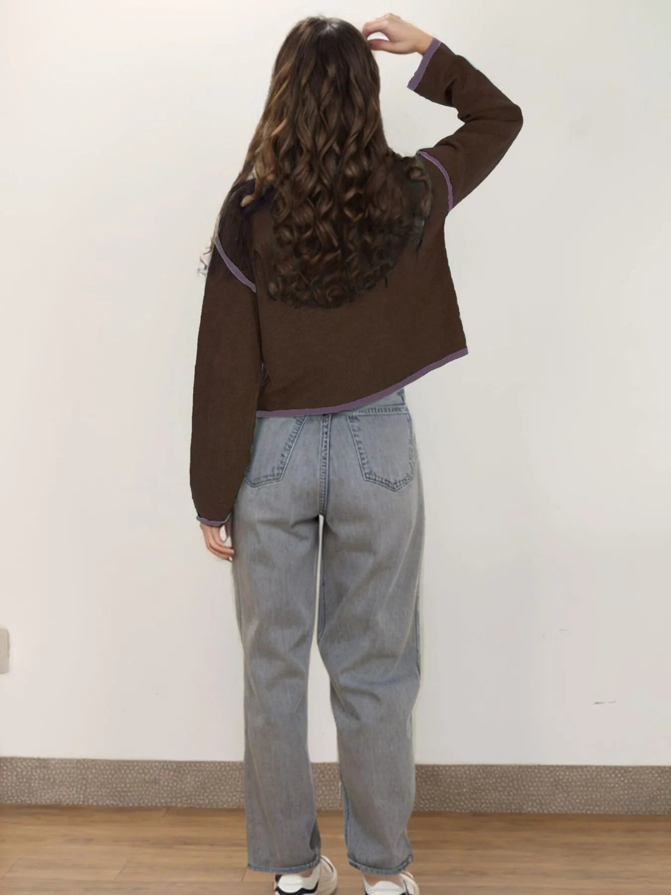 Button-Front Cardigan with Contrast Trim