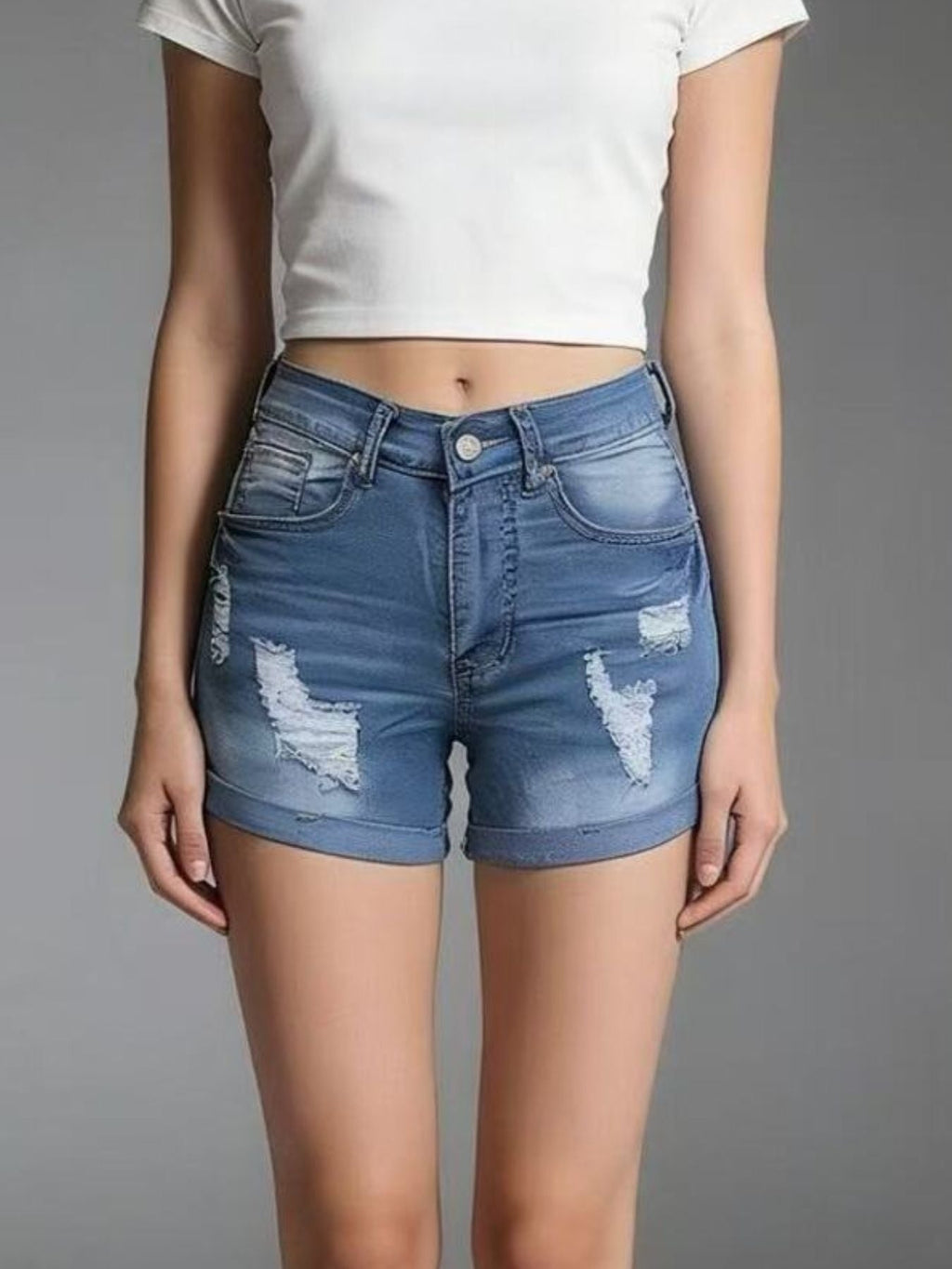 Distressed Wash Denim Shorts