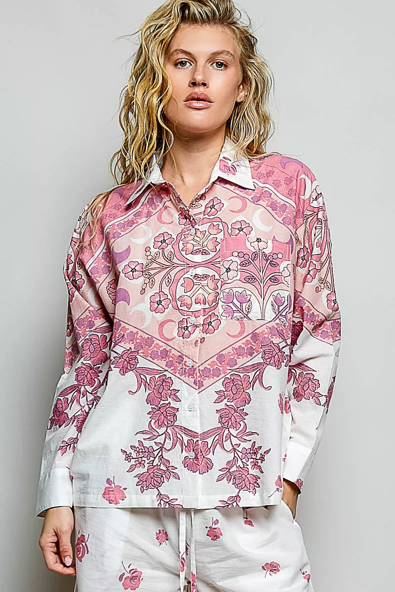 POL Printed Floral Button Down Shirt