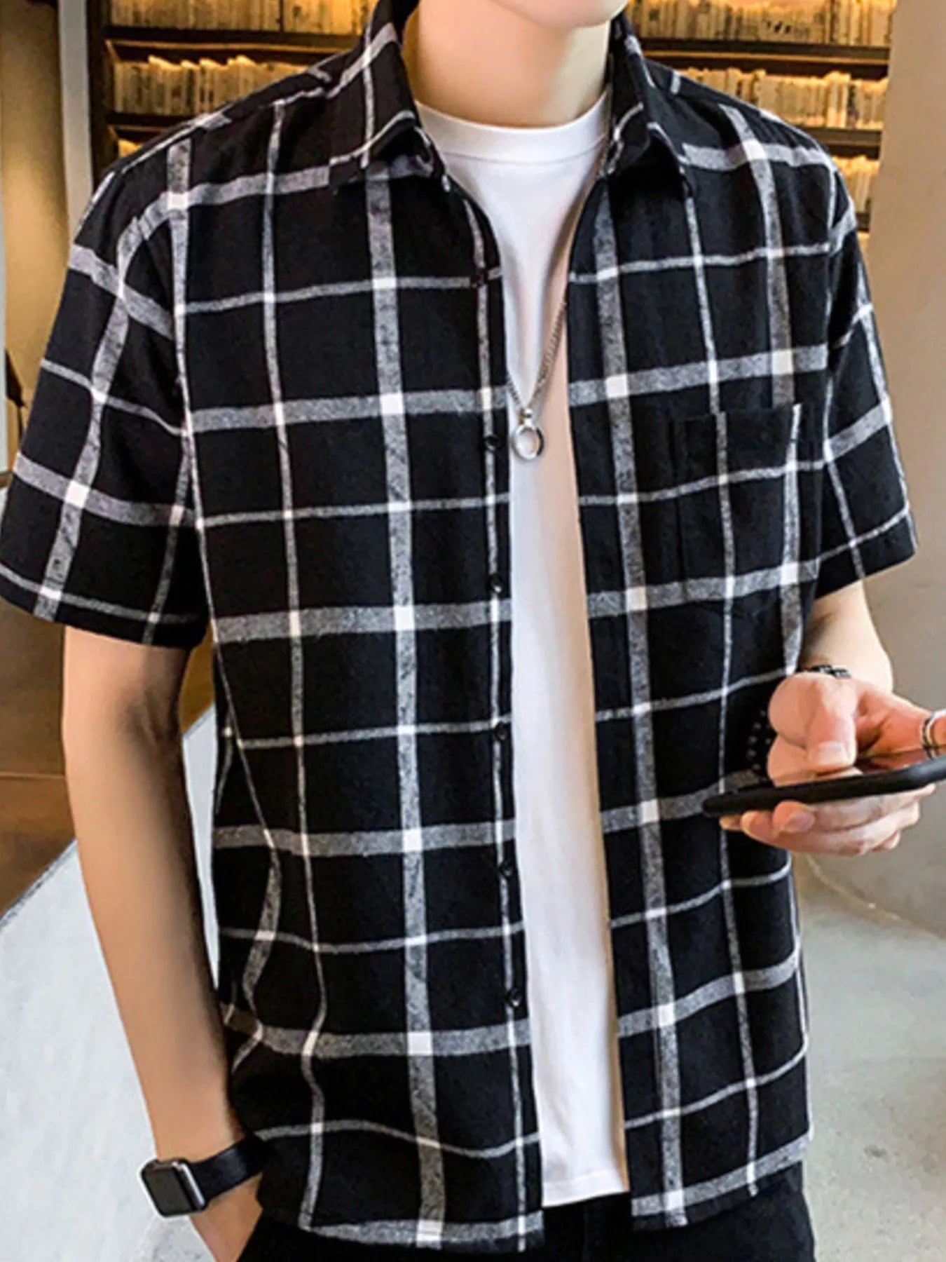 Men's Plus Size Casual Plaid Short Sleeve Shirt