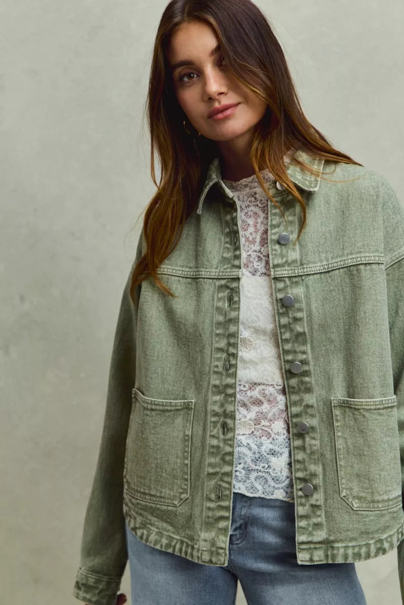 SO ME Vintage Washed Button Twill Shacket