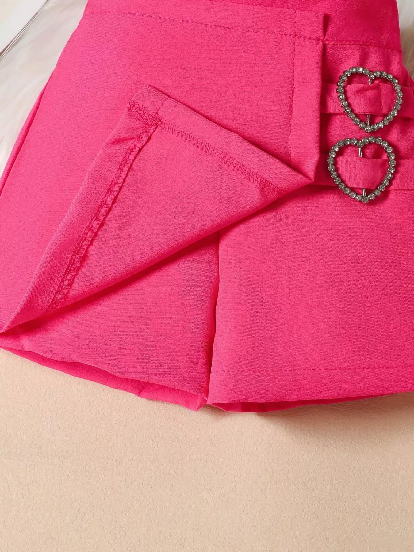 Children’s Rhinestone Collar Blouse & Heart Buckle Skirt Set