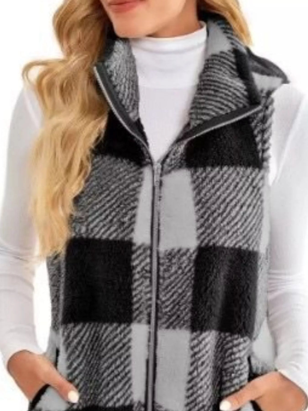 Full Size Color Block Zip Up Vest Coat Plus Size