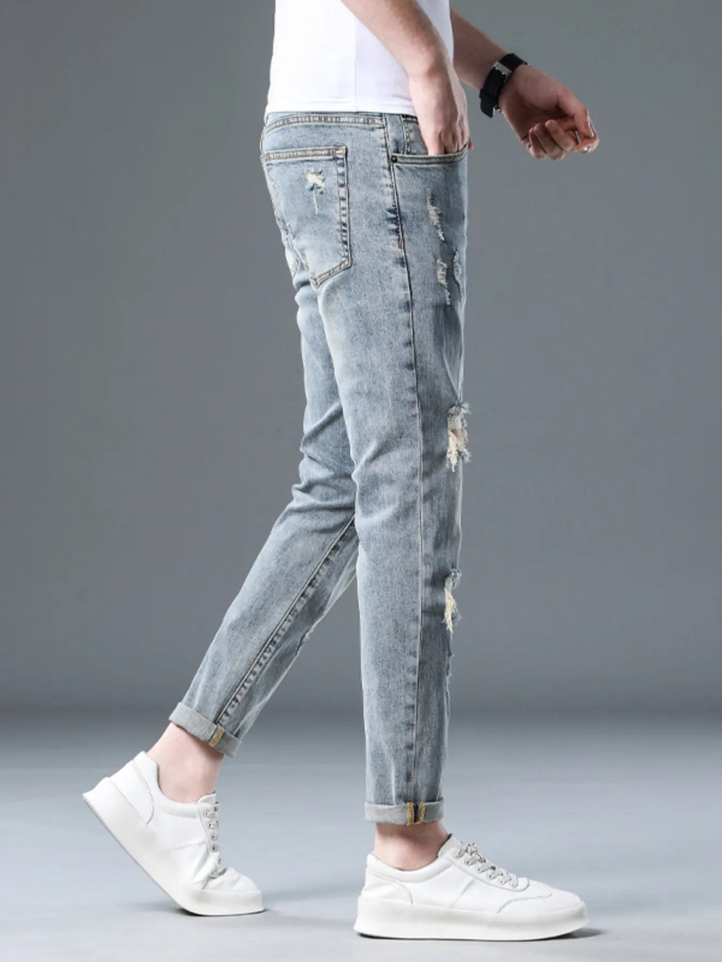 Men's Plus Size Distressed Slim Fit Jeans