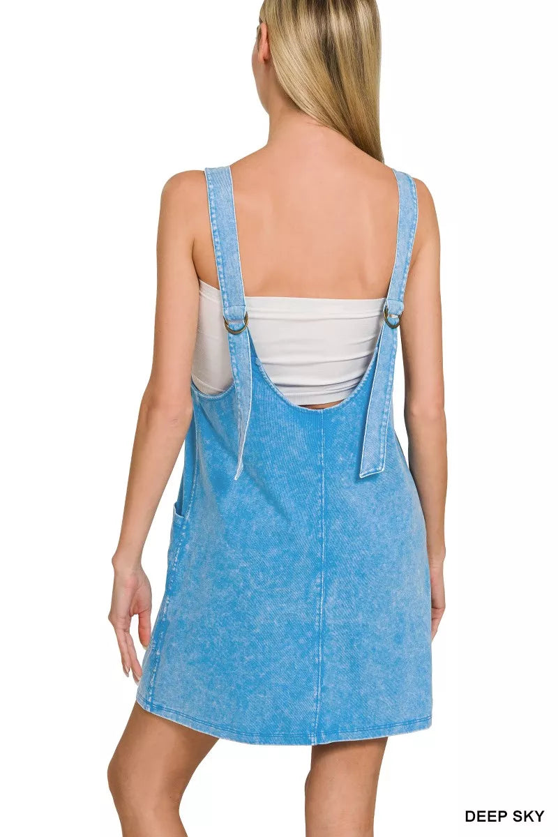 Zenana Acid Washed Overall Knit Mini Dress