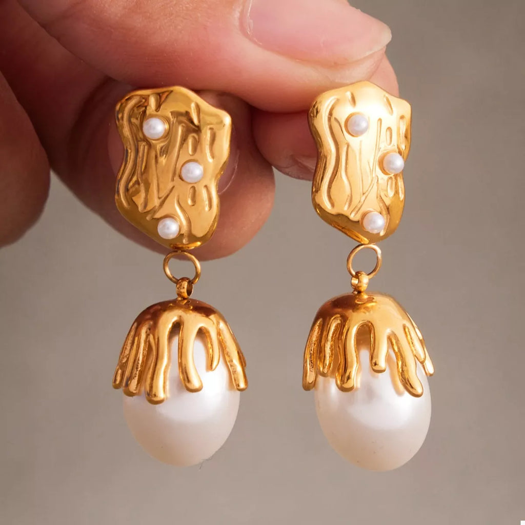 18K Gold-Plated Synthetic Pearl Drop Earrings