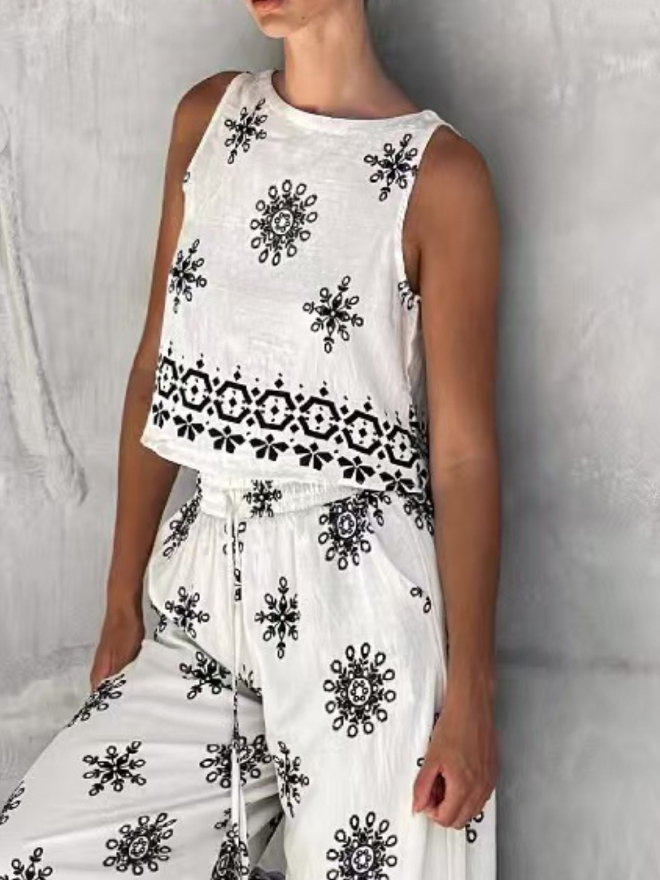 Sleeveless Top and Wide Leg Pants Set
